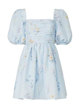 Self-Portrait Taffeta Mini Dress Blue Floral Watercolor Size 4